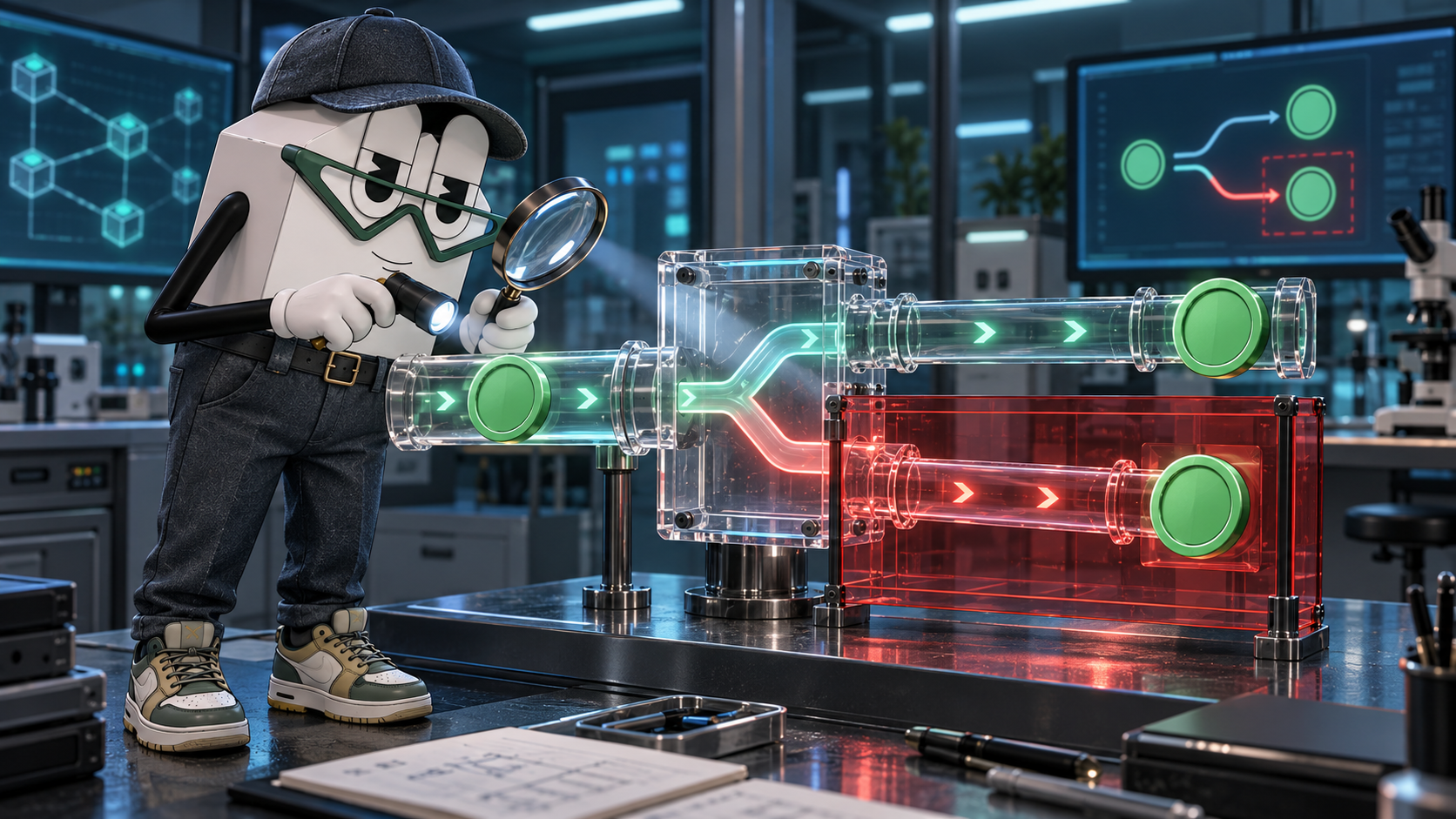 TCP mascot examining one deposit being processed through two payout paths