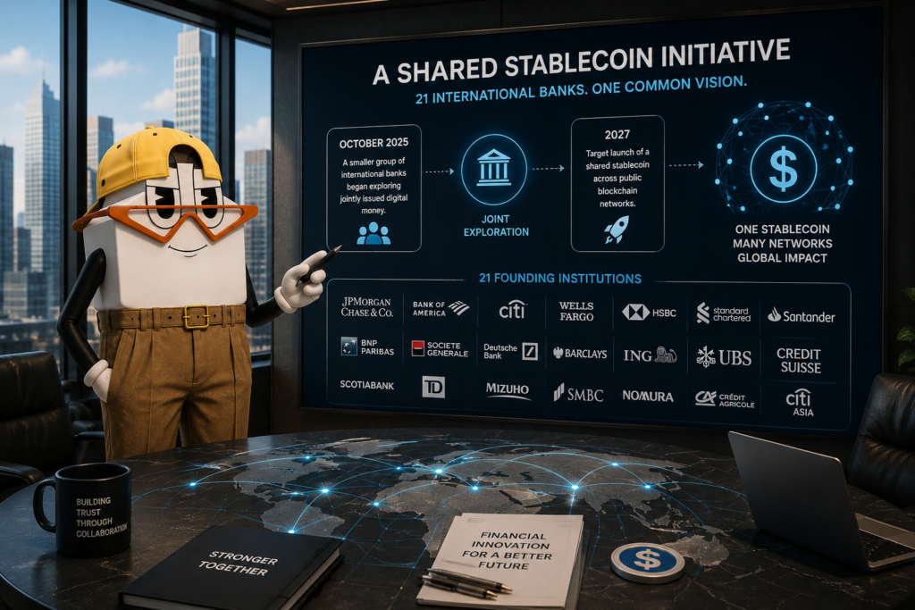 Stablecoin illustration from BBVA's announcement of the 21-institution stablecoin initiative
