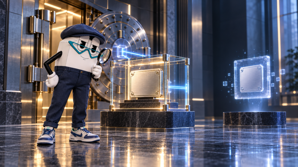 TCP mascot comparing a custody-backed tokenized share with a detached synthetic representation