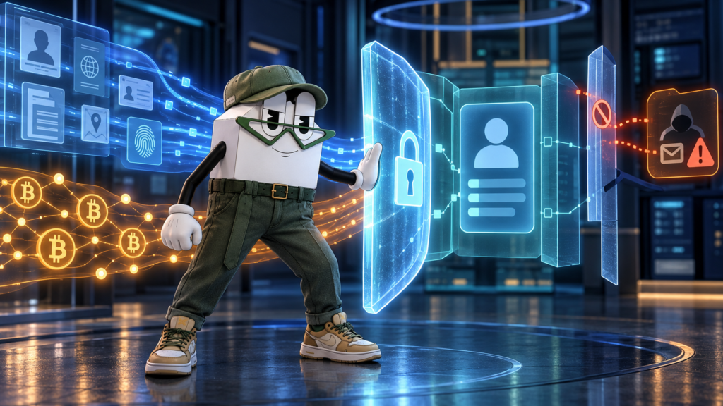 TCP mascot protecting combined KYC and Bitcoin transaction data from targeted abuse